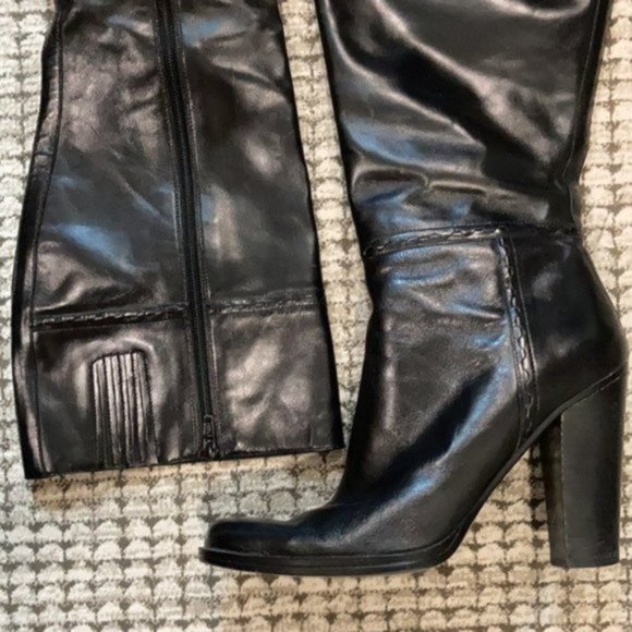 Nine West Black Leather Heeled Knee high Tall Shaft Boots 9 - Picture 11 of 16